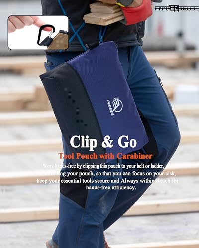 Tool Pouch Zipper Small Tool Bag Pouches Organizer Bag with Metal Carabiner, Nylon 1680D Heavy Duty for Wrenches, Screwdrivers, Pliers, Pack of 1, Blue, 10.5 Inch - color: 1 Pack, 10.5" Blue