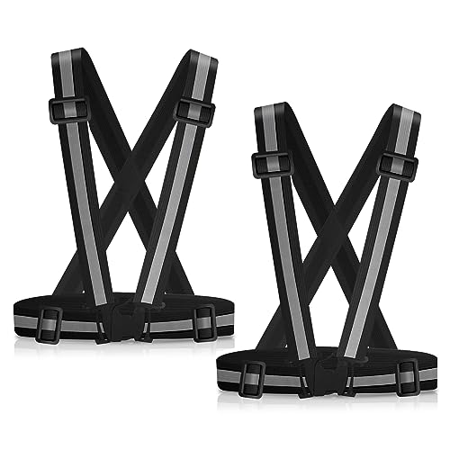 Reflective Vest Running Gear, 2Pack High Visible Safety VES for Cycling Jogging Running Walking, Adjustable for Men Women - color: Black