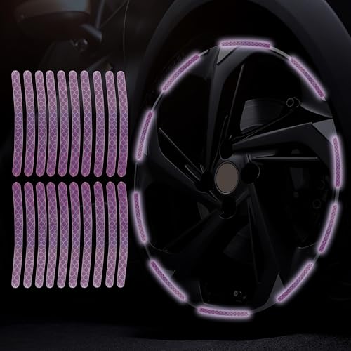 20PCS Car Wheel Reflective Decorative Strip,Night Safety Warning Stickers,Cars,Motorcycles,Bicycles are Applicable, Colorful and Diverse, a Street the Most Beautiful Car (Light Purple) - color: Light Purple