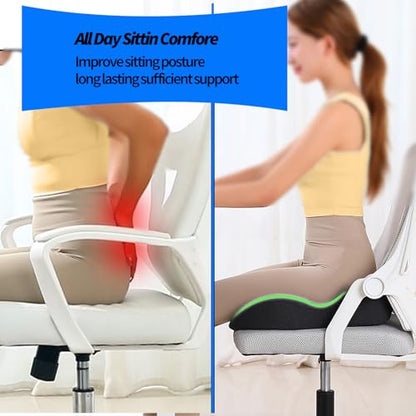 Large Seat Cushion High Density Memory Foam Cushion for Cars&Trucks Seat,Office Chairs Seat Cushion,Lumbar Support Relieve Your Tailbone Pain Sciatica & Back Pain,Washable Cover,Portable.