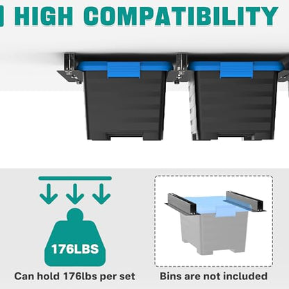 EVERHANGER Ceiling Storage Rack, Heavy Duty Overhead Storage Rack for Garage, Adjustable Ceiling Bin Storage System, 8 Sets for 7 Bins, 16 Inch - style: For 7 Bins