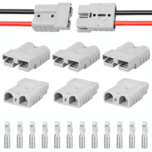 6 Pcs 50A-600V Battery Quick Connect/Disconnect, Compatible with Anderson Connector, 8-12 AWG Quick Jumper Cable Plug Connector Kit for Car/RV/Truck/Forklift Rescue Winch Trailer, Traction - size: 50A-600V-6PCS