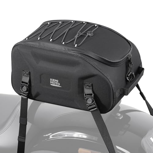 KEMIMOTO Motorcycle Tail Bag, 13L Large Waterproof Motorcycle Seat Bag for Rear Rack, Versatile Storage Saddle Bag with Shoulder Strap and Rain Cover for Commutes and Short Trips