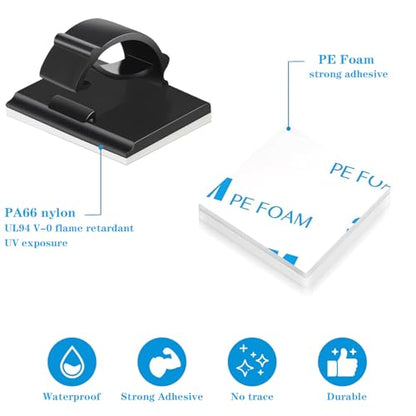 Adhesive Cable Holder Management Wire Clips 50 Pcs Black，Suitable for Cables with a Diameter of ≤ 6mm in Cars, Houses, and Offices - color: Black