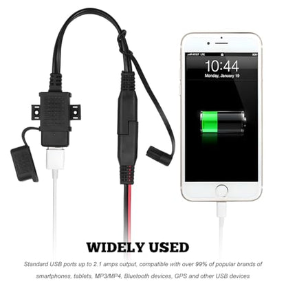 SAE to USB Cable Adapter, Quick Disconnect 2.1A USB Charger with Inline Fuse & O Ring Terminal, 12V-24V Waterproof SAE Fast Charging Socket Cable for Motorcycle Phone Tablet GPS