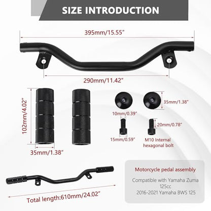 Mokuo Motorcycle Highway Extend Footrest Bar in Heavy Iron Material Come with Foot Peg,Compatible with YAMAHA Zuma 2015-2021,Black Color - size: 2015-2021 BW's