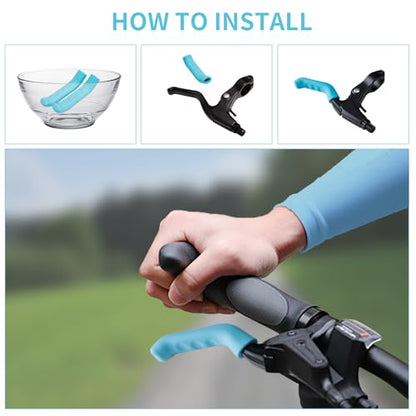 2 Pairs Silicone Brake Lever Covers for Bikes - Anti-Slip Handle Sleeves, Fits Mountain & Road Bicycles (Blue & Orange) - color: Blue and orange
