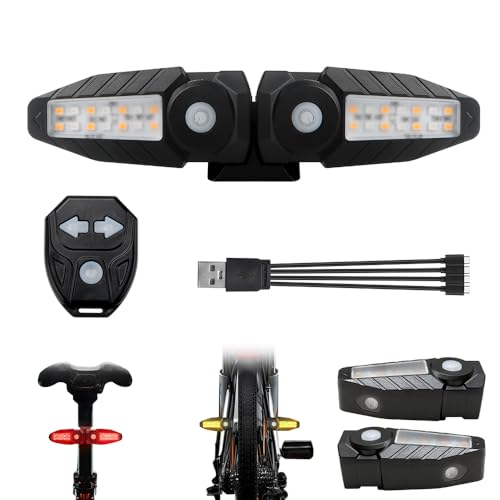 Upgrade Bike Tail Light with Projection USB Rechargeable Bike Turn Signals 150 Lumen Ultra Bright Turn Signals for Bicycle with Alarm Horn Bicycle Rear Light for Night Riding, 5 Mode