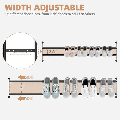 STORAGE MANIAC Long Expandable Shoe Rack, 12 Pairs Metal Wide Stackable Shoe Rack, Adjustable Shoes Shelf, Freestanding Shoes Organizer for Closet, Entryway, Hallway, Garage, Front Door, 2 Tiers - size: 2-tier