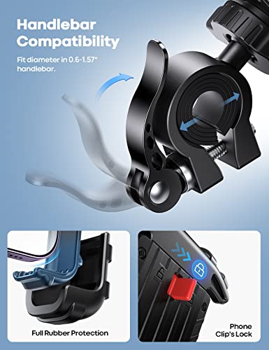 Lamicall Bike Phone Holder, Motorcycle Mount - Motorcycle Phone Holder, Handlebar Cell Phone Clamp, E-Bike Scooter Phone Clip for iPhone 17 Air Pro Max, 16 15 Plus, S20, 4.7 to 6.8" Smartphones - color: Black