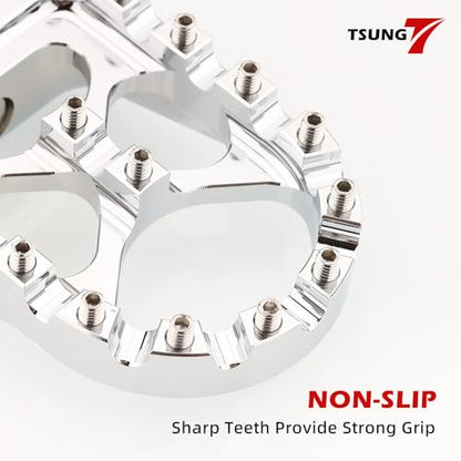 TSUNG Off Road Motorcycle Foot Pegs MX Style Footpegs – Compatible with Dyna, Fatboy, Sportster, Iron 883, CNC Wide 360° Rotating Foot Pedals (Chrome) - color: Chrome
