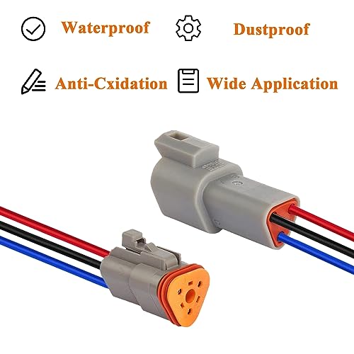 14 AWG 3 Pin DT Connector Waterproof Automotive Electrical Connector, Male and Female Way Auto Electrical Wire Connectors Harness for Car Truck Boat Motorcycle Trike Caravan - 3 Pack - style: 3 Pin-3 Sets