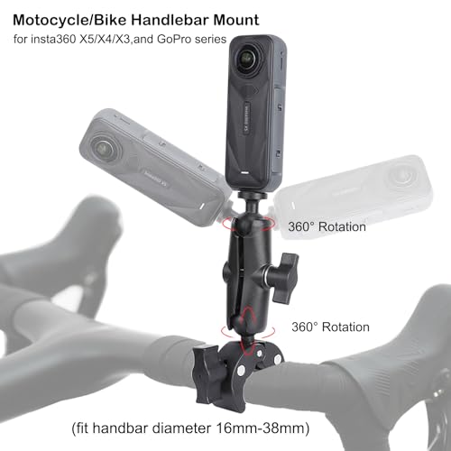 PellKing Bike Motorcycle Handlebar Mounting Bundle Kit for Insta360 X5/X4,Action 5 Pro/4/3, Included 360 Rotation Handlebar Mount,1/4" Adapter Helmet Adhesive Stick,Backpack Clip,Screen Protector