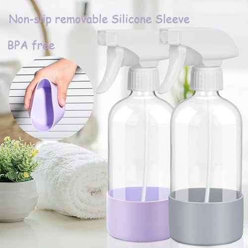 UUJOLY Plastic Spray Bottle Trigger Empty Spray Bottles Clear Refillable Container for Water, Essential Oils, Hair, Cleaning Products, Adjustable Head Sprayer and Stream, Purle + Dark Grey - color: Purle + Dark Grey, size: 2 Pack/500ml