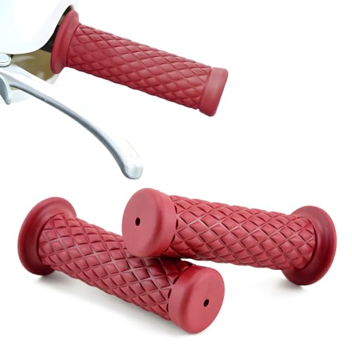 2 PCS Motorcycle Hand Grips, Non-Slip Motorbike Handlebars with Open End for 7/8" 21mm/24mm Handles, Vintage Soft Rubber Thruster Grips for Dirt Bike Scooter Motocross (Wine Red) - color: Wine Red