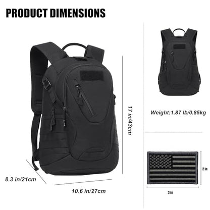 ArcEnCiel 15L Motorcycle Backpack Tactical Bag Rucksacks for Outdoor Camping Trekking Hunting with Patch - color: Black