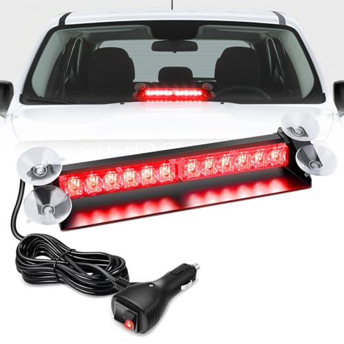 Nilight 12LED Traffic Advisor Strobe Light Bar Red Emergency Warning Hazard Safety Dash Front/Rear Windshield Flashing Lights for Cars Trucks Police Firefighter Plow Construction Vehicles - color: Red, size: 12LED