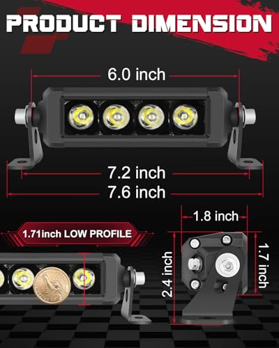 OFFROADTOWN 6 Inch Single Row LED Light Bar 40W 3D Spot Off Road Driving Light Ultra Slim Thin LED Bar Waterproof Work Fog Lights for Trucks UTV ATV Motorcycle Dirt Bike - color: White