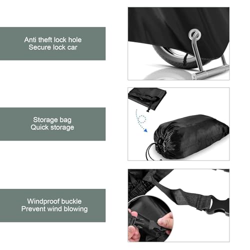 1 PC Motorcycle Cover, 190T Polyester Motorbike Cover, Waterproof Motorcycle Protector with Storage Bag, Universal for Most Motorbikes Vehicle (Black)