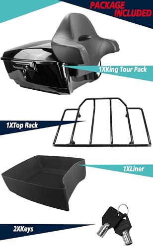YHMOTO 13.7" King Tour Trunk+Around Backrest+Luggage Rack Fit for Harley Touring Road King, Road Glide, Street Glide,CVO 2014-2026 (King Tour Trunk+Around Backrest Pad+Top Rack) - color: King Tour Pack+Around Backrest Pad+Top Rack