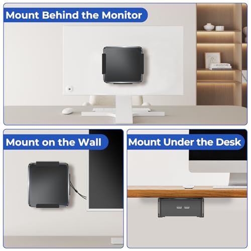 Mini PC Mount for GMKtec VESA Wall and Under Desk Mount for GMKtec G3 Plus/ G1/ M3 Plus/ M2 Mini Desktop Computer Metal Mini Gaming PC Mounting Bracket for GMKtec with Screws and Cable Straps