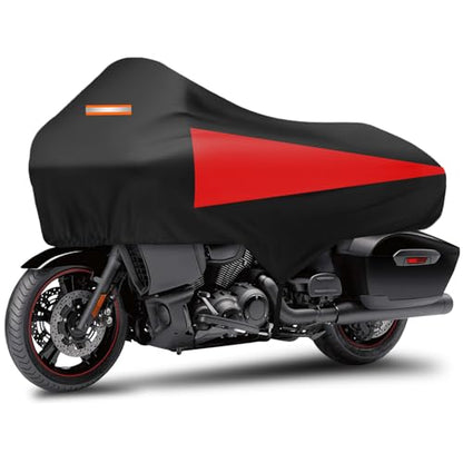 Motorcycle Half Cover with Elastic Hook and Reflective Strip Waterproof Dustproof Sunproof All-Day Protection Suitable for Touring Models Road King Street Glide Road Glide and More (Black&Red) - color: Black&Red