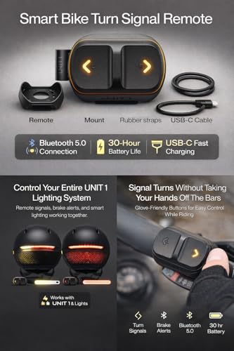 UNIT 1 Navigation Remote - Wireless Handlebar Controller for Turn Signals, Single Light, Double Light, and Brake Lights - USB-C Rechargeable and IPX6 Waterproof - Black
