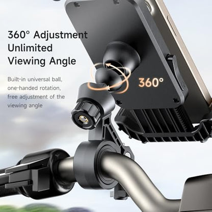 Universal Bike Phone Mount,Motorcycle Phone Holder with One-Key Lock, 360° Rotation Anti-Shake Bicycle Handlebar Clamp, Secure 4-Corner Protection for iPhone, Samsung & 4.2"-6.9" Smartphones