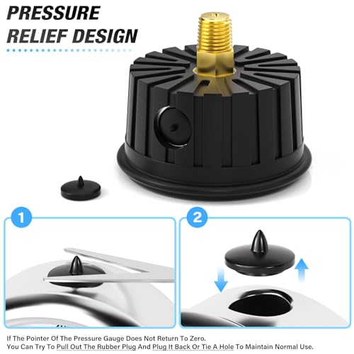 MEANLIN MEASURE 0~100Psi Stainless Steel 1/4" NPT 2.5" FACE DIAL,Liquid Filled Pressure Gauge, Center Back Mount (with Rubber Protective Sleeve), with 1/2" NPT and 3/8" NPT Hex Bushing - size: 0-100Psi