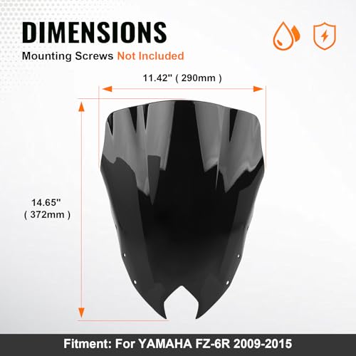 Motorcycle Windshield Windscreen Wind Deflector ABS Plastic 1pc for Yamaha FZ-6R 2009 2010 2011 2012 2013 2014 2015, Black