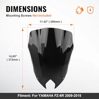 Motorcycle Windshield Windscreen Wind Deflector ABS Plastic 1pc for Yamaha FZ-6R 2009 2010 2011 2012 2013 2014 2015, Black