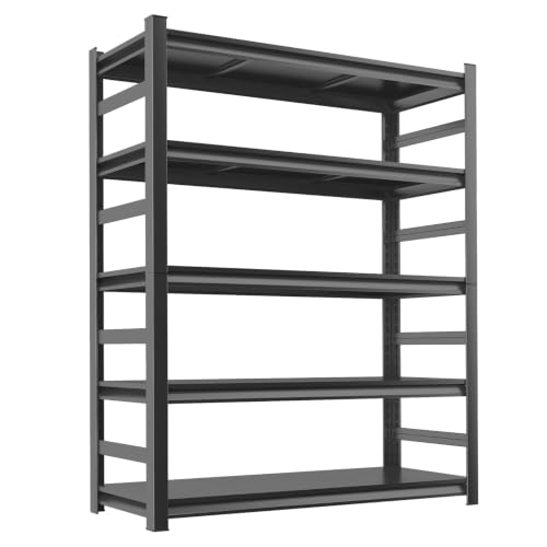 72"H x 36"W x 16"D 5-Tier Metal Garage Shelves, 3000 lbs, Black | Garage Shelving Unit 5-Shelf with Fences, Adjustable Heavy Duty Storage Rack Organizer for Basement Pantry Warehouse - size: 5 Tier Sides | 71" H x 35" W X 16" D