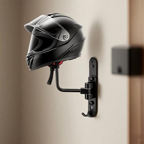 3 Pcs Motorcycle Helmet Rack, Plastic Wall Mount Helmet Holder with 180° Rotation, No Drill Helmet Hanger, Hat Storage Rack for Helmets Caps Gloves Keys