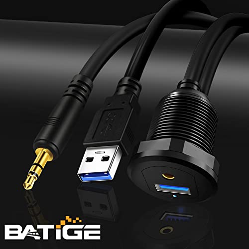 Alloy USB 3.0 AUX DC3.5mm Port Car Mount Flush Cable for Car Boat Motorcycle Dash Panel with LED Indicator - 3ft - style: USB3.0 & DC3.5 3ft