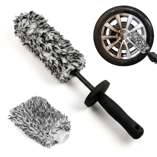 Wheel Barrel Cleaning Brush, 2026 New Multi-Fiber Cleaning Brush,Soft Microfiber Car Detailing Tool for Rim Cleaning and Tire Detailing, 17 Inch Length (1, Black) - color: Black