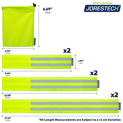 JORESTECH 6 Piece Reflective Safety Wristbands/Armbands with Mesh Storage Bag – High Vis Yellow Reflectors for Running, Jogging, Cycling, etc.