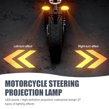 2 PCS Motorcycle Turn Signal Lights, Super Bright LED Projector Light with 27 Lighting Modes, Rhombus Waterproof RGB Dazzling Blinker, Universal Indicator Modification for Front Rear (Yellow)