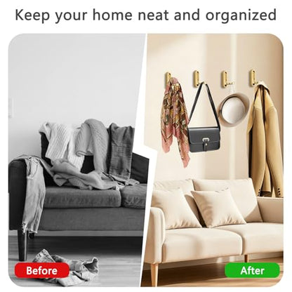 2PCS Foldable Wall Hooks, Flip Down Design with 40 lbs Heavy-Duty Capacity, Retractable Wall Hooks for Bathroom, Bedroom & Entryway Space Saving (Gold) - color: Gold, size: 2 Hooks