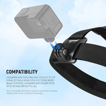 NEEWER Accessory Set Compatible with GoPro Hero Insta360 DJI AKASO Action Camera, Quick Change Head Strap Head Strap Holder, Chest Strap, Backpack Hat Clip Holder & 360° Wrist Strap for GP-75 - style: GP-75 Accessory