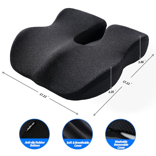Large Seat Cushion High Density Memory Foam Cushion for Cars&Trucks Seat,Office Chairs Seat Cushion,Lumbar Support Relieve Your Tailbone Pain Sciatica & Back Pain,Washable Cover,Portable.