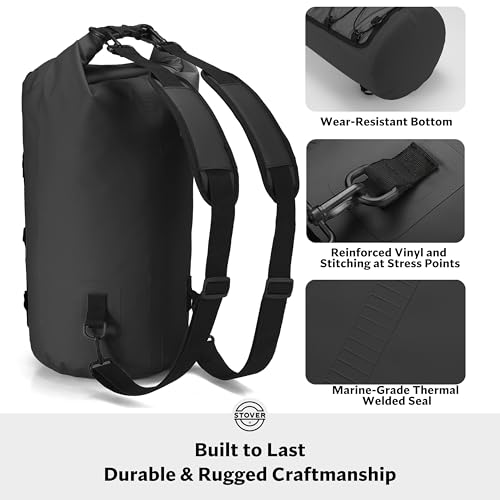 STOVER 5/10/25/30/40/55L Waterproof Dry Bag- Roll-Top Backpack w/Phone Case- Kayaking, Hiking, Camping, Boating- Men/Women - color: 30l Black (With Phone Case), size: 30L