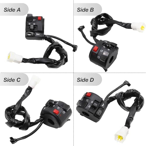 Universal 7/8" Left & Right Motorcycle Handlebar Mount Switch, Side ATV Handlebar Horn Button Turn Signal for Fog Lamp Horn Signal Wires Ignition Stop Control