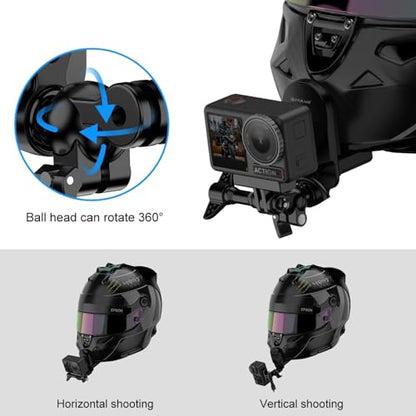 PULUZ Motorcycle Helmet Chin Clamp Mount Camera Mount for Gopro Hero 12 11 10/ Insta360 X3 / DJI Action 4, 360 Rotation Action Camera Holder for Helmets Stable Fast Release Riding Cycling