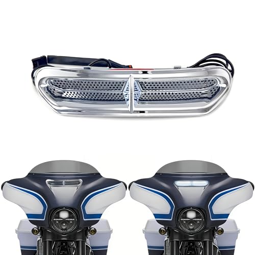 FATECIM Dynamic LED Motorcycle Batwing Fairing Vent Insert Lights for Harley Touring Street Glide Ultra Limited Electra Glide FLHX FLHTK 2014-2023 (Chrome with White Running Light & Amber Turn Signal) - color: Chrome