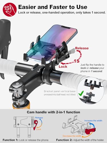 Tiakia Bike Phone Mount Holder, Aluminum Motorcycle Phone Mount, Handlebar Mounted Cell Phone Holder for Bike, 360° Rotation, Universal Bicycle Phone Mount for 4.5-7 Inch Phones - color: Black-1