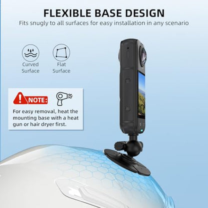 2Pack Helmet Flexible Adhesive Mount for Insta360, 360° Adjustable Sticky Holder with Safety Buckle for GoPro, Insta 360 X5/X4/Ace Pro 2/GO 3S, for DJI Action 6 5 4 Motorcycle Ski Accessories