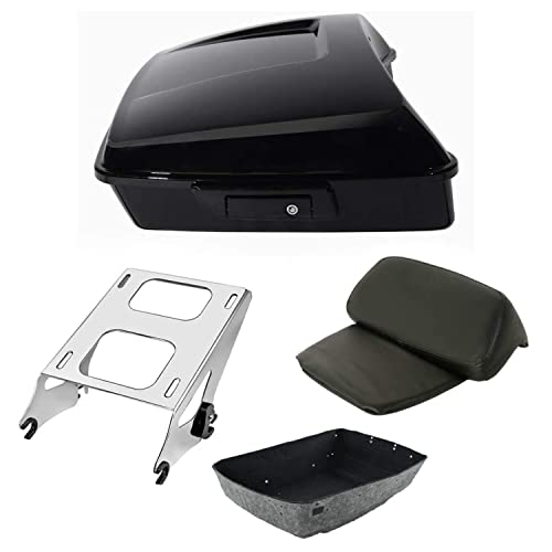 TCT-MOTORPARTS Gloss Black Chopped Tour Luggage Trunk Backrest w/Mount Rack Bracket Fit for Harley 2014-2025 Road Glide Road King Street Glide CVO Limited Ultra Limited - color: Fit for Vivid Black, size: Chopped Trunk+Chrome Mount Rack