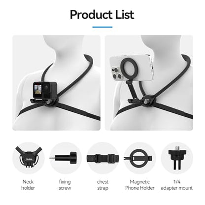 TELESIN Neck Mount Se 2.0 Combo Set, Magnetic Phone Holder for iPhone Android, Chest Strap Hand Free POV Video Phone Stand for iPhone 17 16 15 14 13 12 Samsung Android Action Cameras - style: Neck Mount Se 2.0+Magnetic Phone Holder