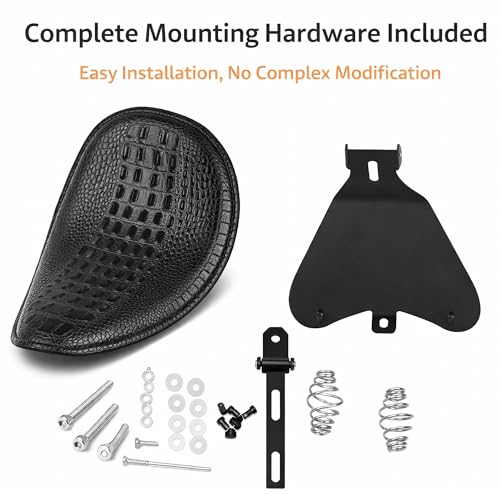 Crocodile Pattern Motorcycle Solo Seat with Springs, PU Leather Bobberx Custom Driver Seat Cushion for Harley Sportster XL883 XL1200 Bobber Chopper, Fits Honda Yamaha Kawasaki Suzuki (Black) - style: Black