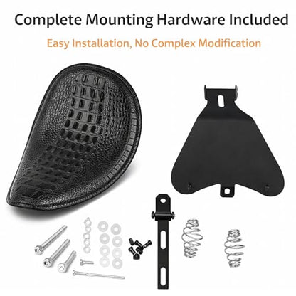 Crocodile Pattern Motorcycle Solo Seat with Springs, PU Leather Bobberx Custom Driver Seat Cushion for Harley Sportster XL883 XL1200 Bobber Chopper, Fits Honda Yamaha Kawasaki Suzuki (Black) - style: Black